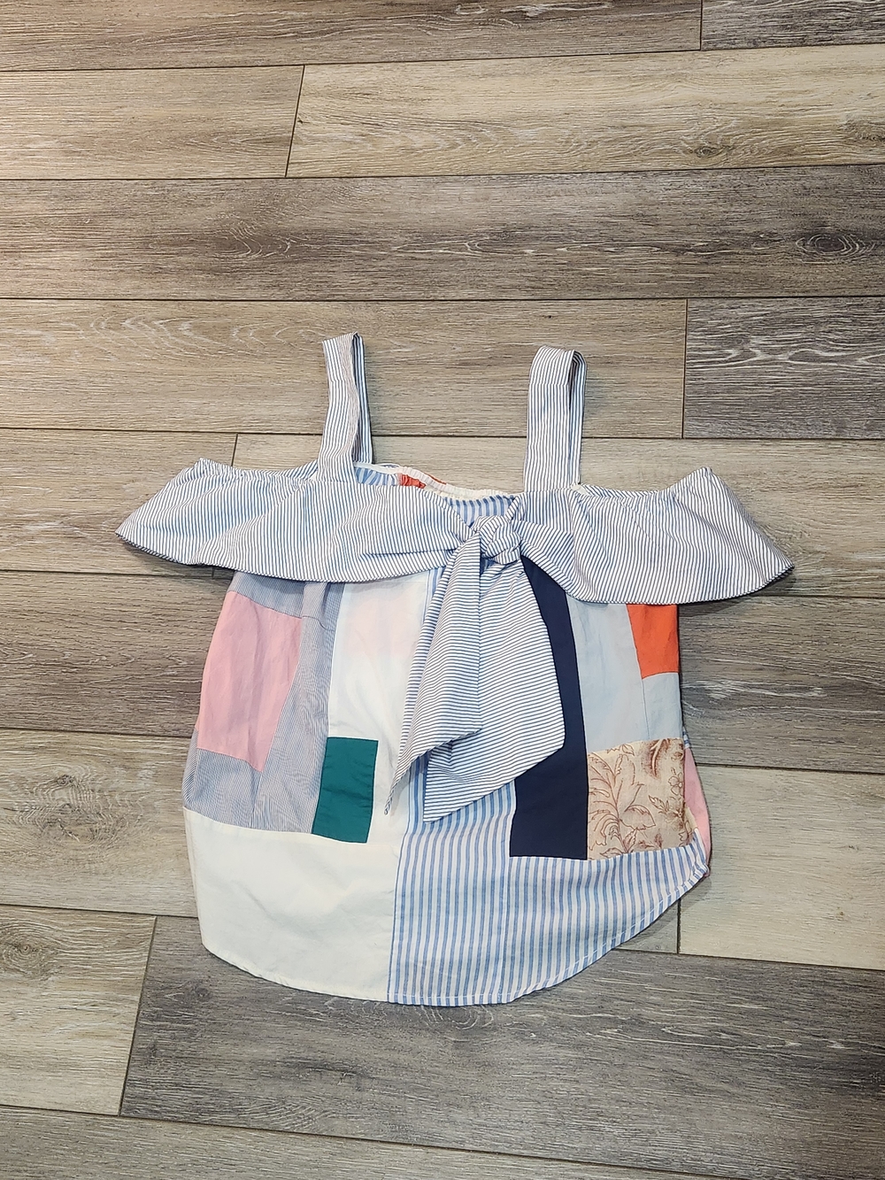 Maeve Anthropologie Women's Multicolor Bow Tie Patchwork Blouse Shirt | Size: 0